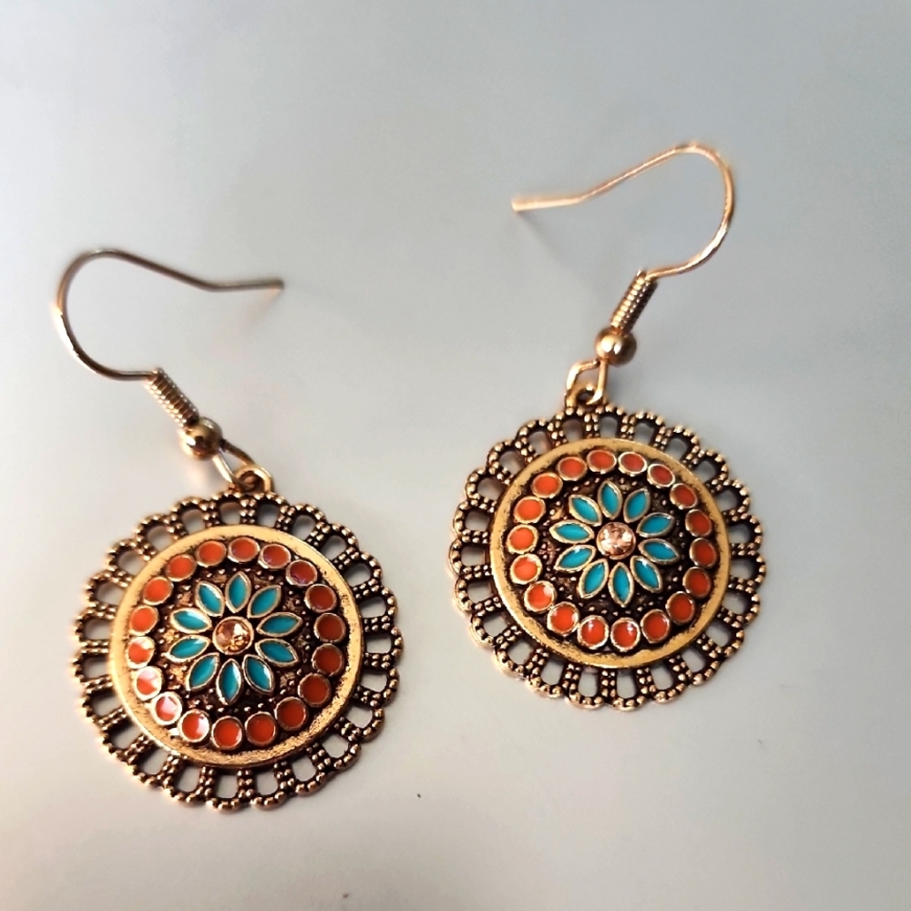 Boho Disc LACE CUTOUT GEM EARRINGS